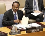 Somalia's PM Mohamed Abdullahi Mohamed sits during consultations on situation in Somalia in the Security Council Chambers at United Nations headquarters in New York,