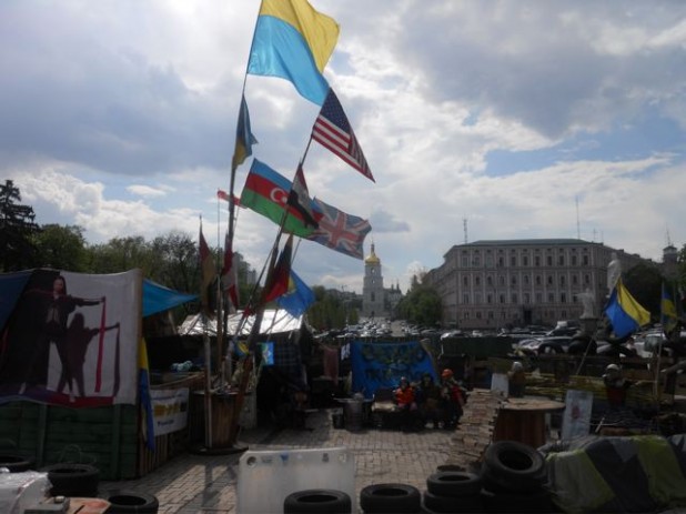 Kiev, street scene, near where victims of the shootings in February 2014 were taken for care.