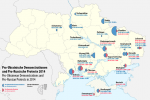 Map of the pro Ukrainean and pro Russian protests in the cities of the Ukraine during the 2014 crisis in the Ukraine.